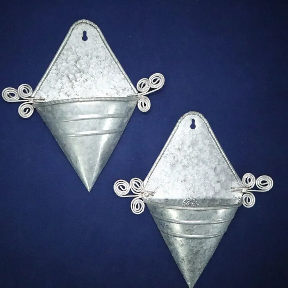 Metal Wall Planters Set of 2 Cone Shaped 9